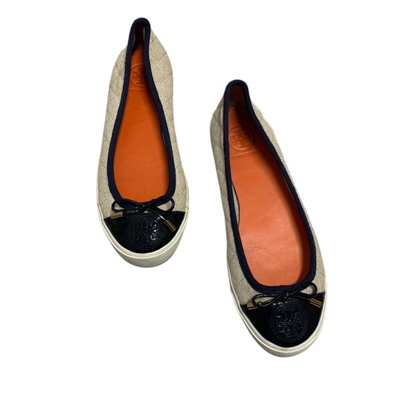 Tory Burch Shoes - Tory Burch Beige and Navy Flats